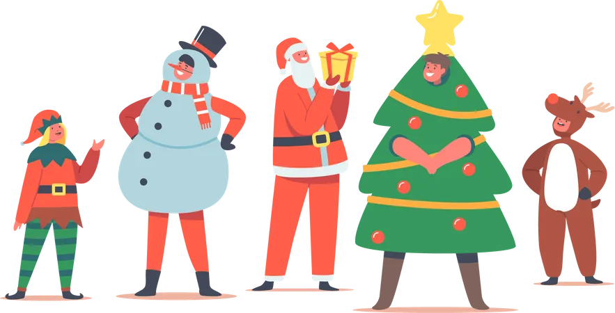 Kinder in Weihnachtskostümen  Illustration