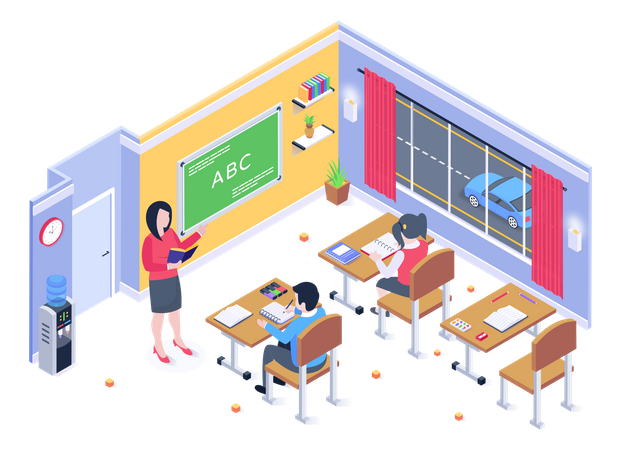 Kinder lernen im Klassenzimmer englische Alphabete  Illustration