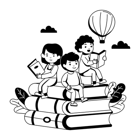 Kinder lesen Bücher  Illustration