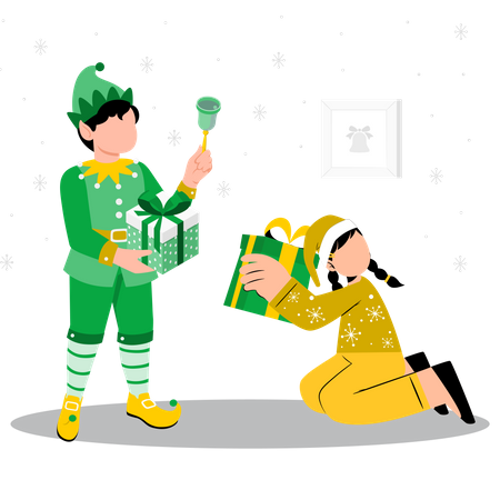 Kinder mit Weihnachtsgeschenken  Illustration