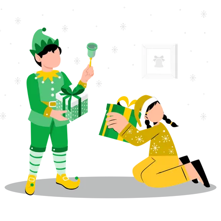 Kinder mit Weihnachtsgeschenken  Illustration
