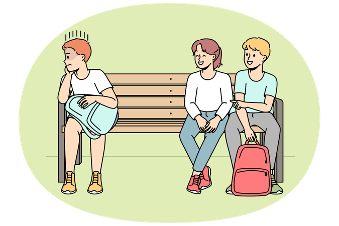 Kinder schikanieren Jungen im Freien  Illustration