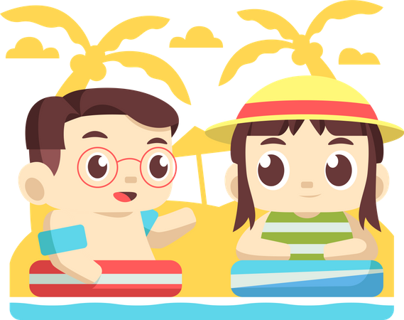 Kinder schwimmen am Strand  Illustration