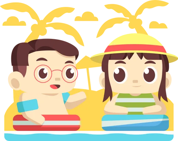 Kinder schwimmen am Strand  Illustration