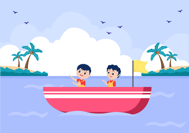 Kinder sitzen im Boot  Illustration