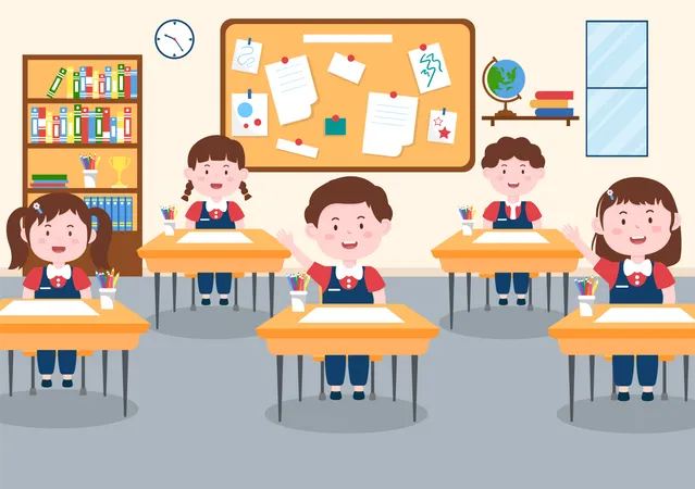 Kinder sitzen im Klassenzimmer  Illustration