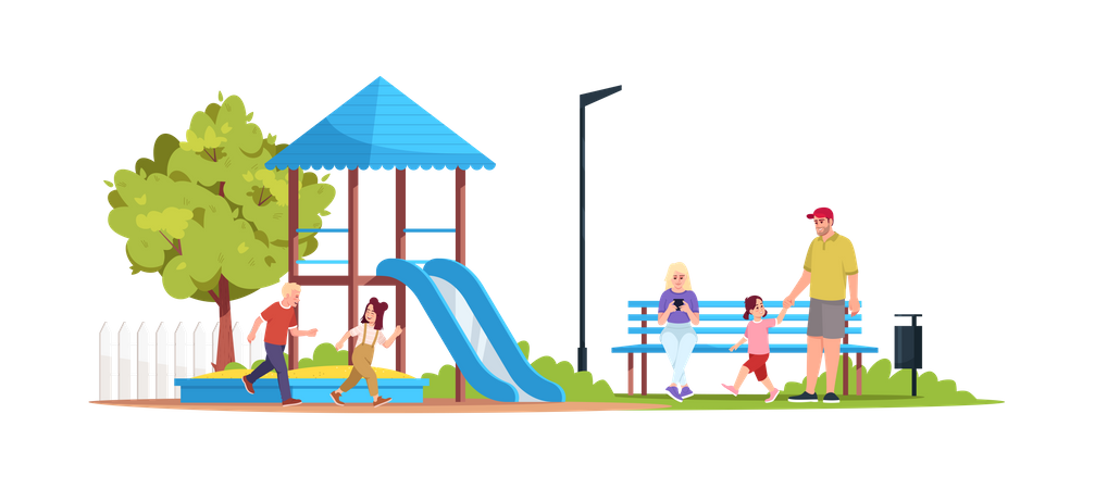 Kinder spielen auf dem Spielplatz  Illustration