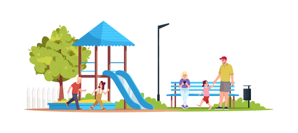 Kinder spielen auf dem Spielplatz  Illustration