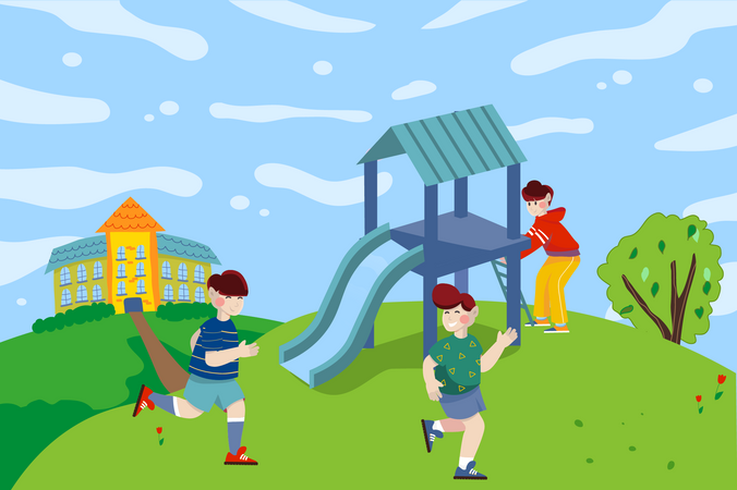 Kinder spielen auf dem Spielplatz  Illustration