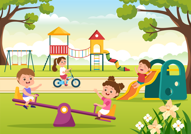 Kinder spielen auf dem Spielplatz  Illustration