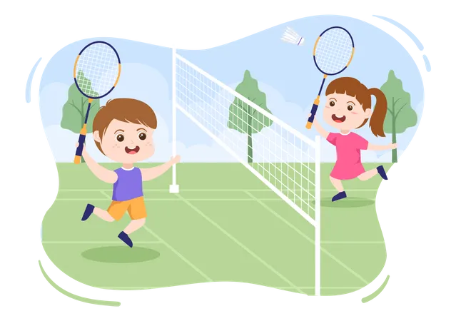 Kinder spielen Badminton  Illustration