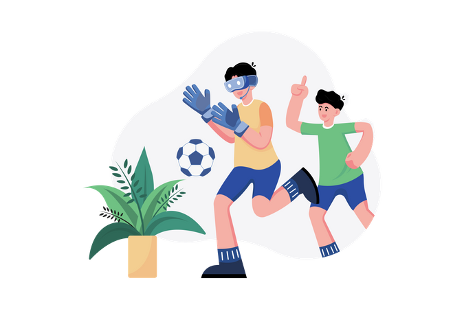 Kinder spielen Fußball im Metaversum  Illustration