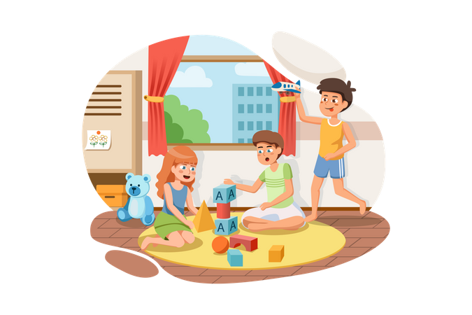 Kinder spielen mit Spielzeug im Vorschulalter  Illustration