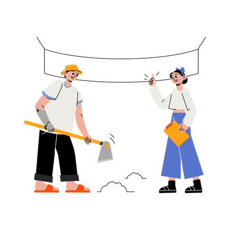 Kinder spielen mit Schaufel und Notizbuch  Illustration