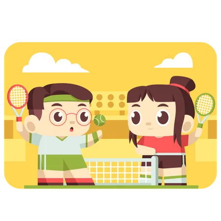 Kinder spielen Tennis  Illustration
