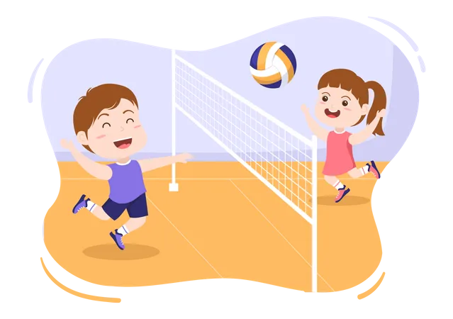 Kinder spielen Volleyball  Illustration