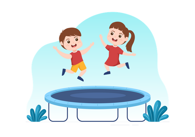 Kinder springen auf Trampolin  Illustration