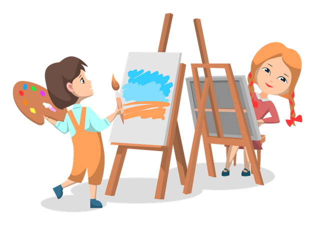 Kinder malen im Kunstunterricht  Illustration