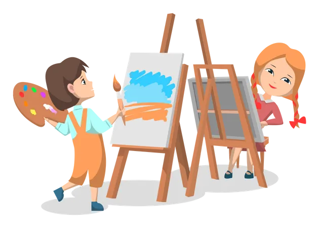 Kinder malen im Kunstunterricht  Illustration