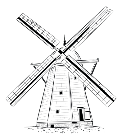 Moinhos de vento de Kinderdijk  Ilustração