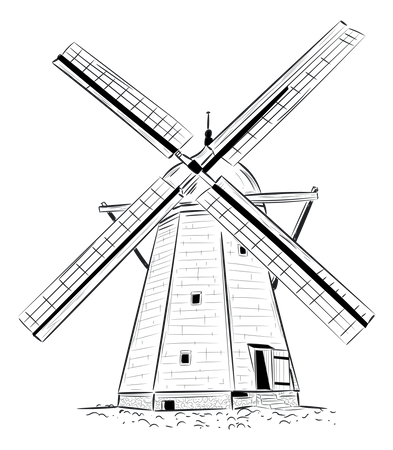 Kinderdijk Windmills Illustration
