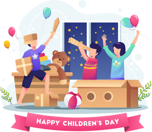 Kinder feiern Party  Illustration