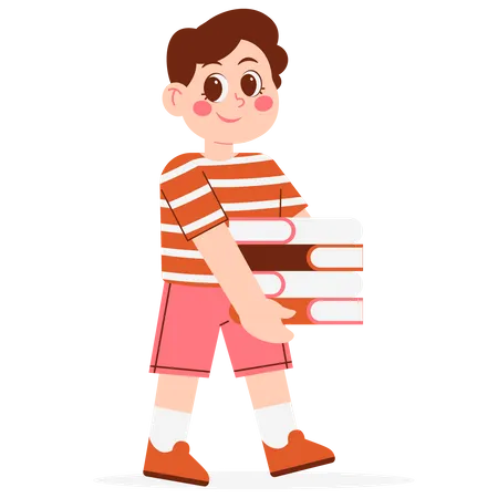 Kindergarten Boy Carrying Books  Illustration
