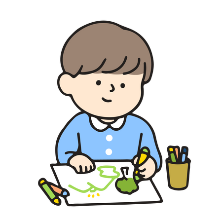 Kindergarten boy drawing  Illustration