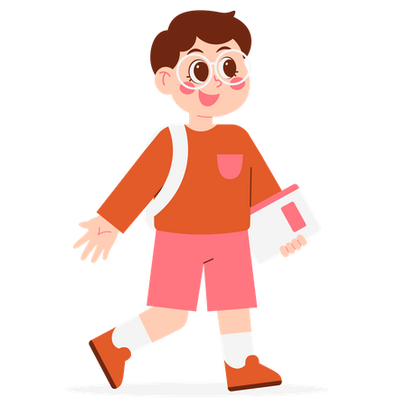 Kindergarten Boy holding book and going to school  Illustration