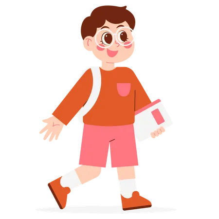 Kindergarten Boy holding book and going to school  Illustration