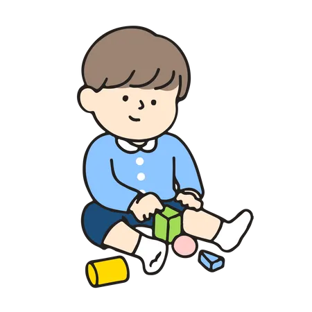 Kindergarten boy is playing with a toy  Illustration
