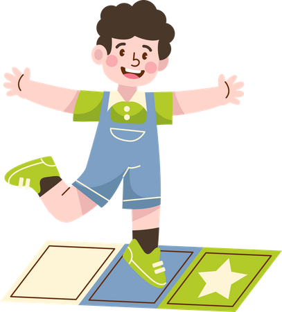 Kindergarten boy playing hopscotch jump  Illustration