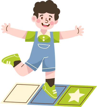 Kindergarten boy playing hopscotch jump  Illustration