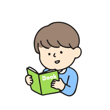 Kindergarten boy reading a book Illustration