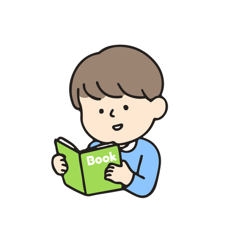 Kindergarten boy reading a book  Illustration