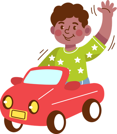 Kindergarten boy riding toy car Illustration