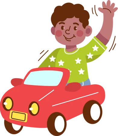 Kindergarten boy riding toy car Illustration
