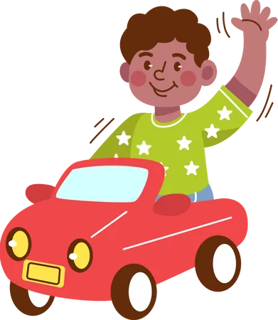 Kindergarten boy riding toy car  Illustration