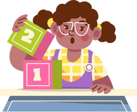 Kindergarten girl counting numbers  Illustration