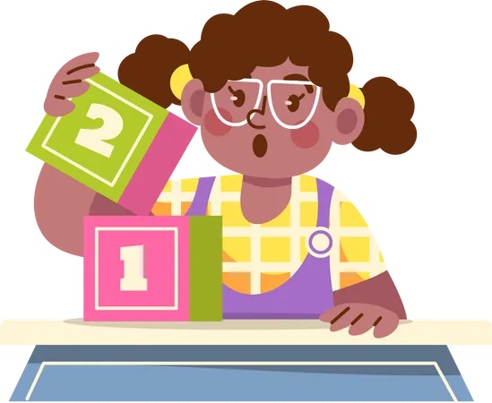 Kindergarten girl counting numbers  Illustration