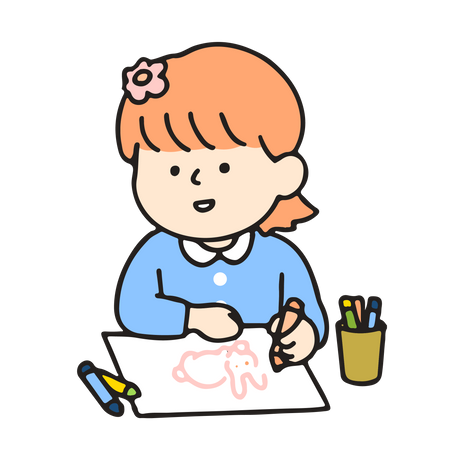 Kindergarten girl drawing  Illustration