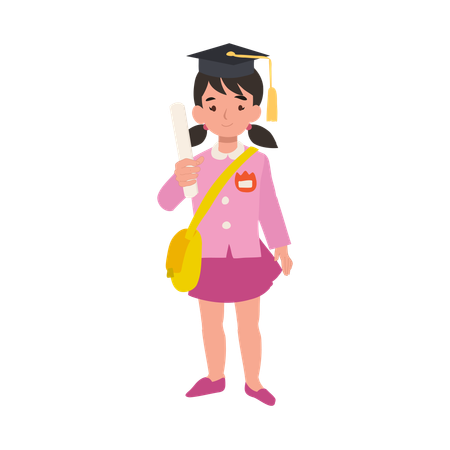 Kindergarten girl holding graduation certificate in school uniform celebrating educational achievement  Illustration