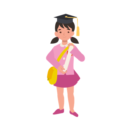 Kindergarten girl holding graduation certificate in school uniform celebrating educational achievement  Illustration