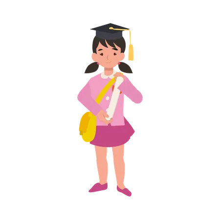 Kindergarten girl holding graduation certificate in school uniform celebrating educational achievement  Illustration