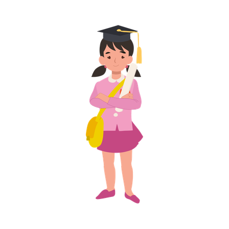 Kindergarten girl holding graduation certificate in school uniform celebrating educational achievement  Illustration