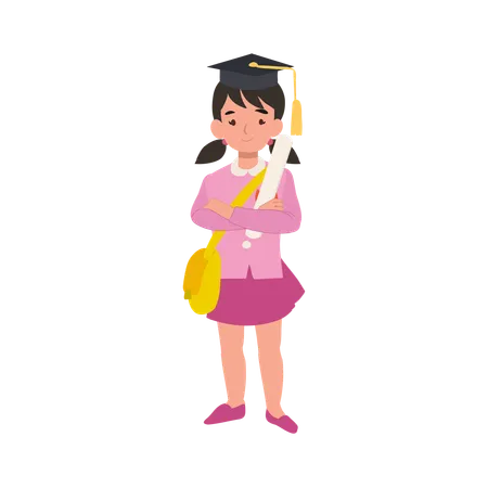 Kindergarten girl holding graduation certificate in school uniform celebrating educational achievement  Illustration