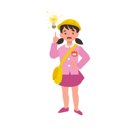 Kindergarten girl in school uniform having a light bulb moment thinking creative idea  Illustration