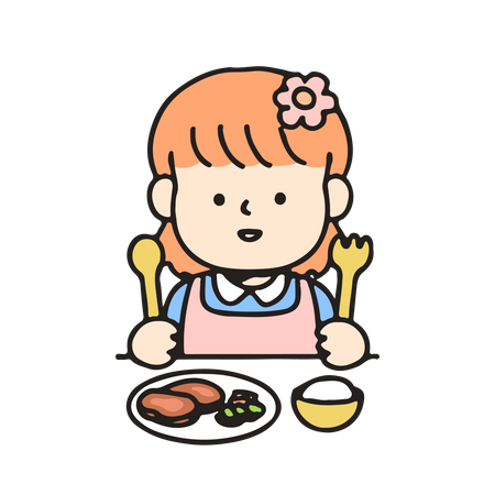 Kindergarten girl is eating  Illustration