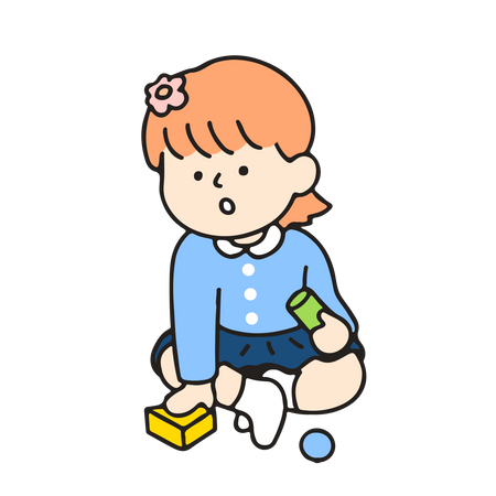 Kindergarten girl is playing with a toy  Illustration