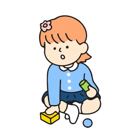 Kindergarten girl is playing with a toy  Illustration